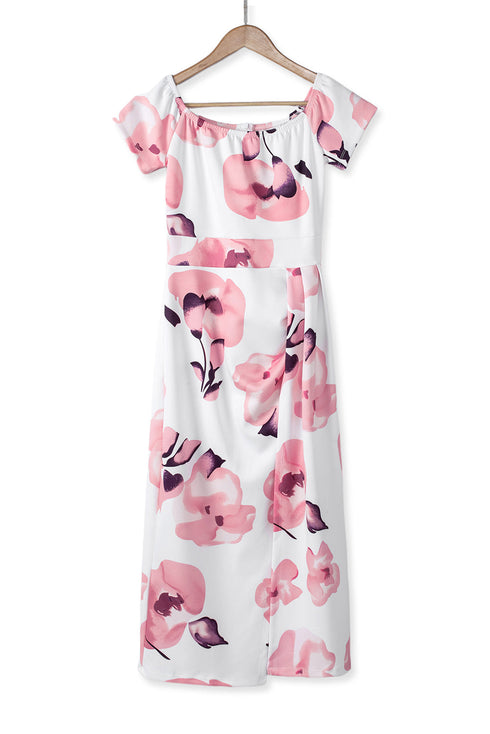 Print Off Shoulder Slit Bodycon Midi Dress